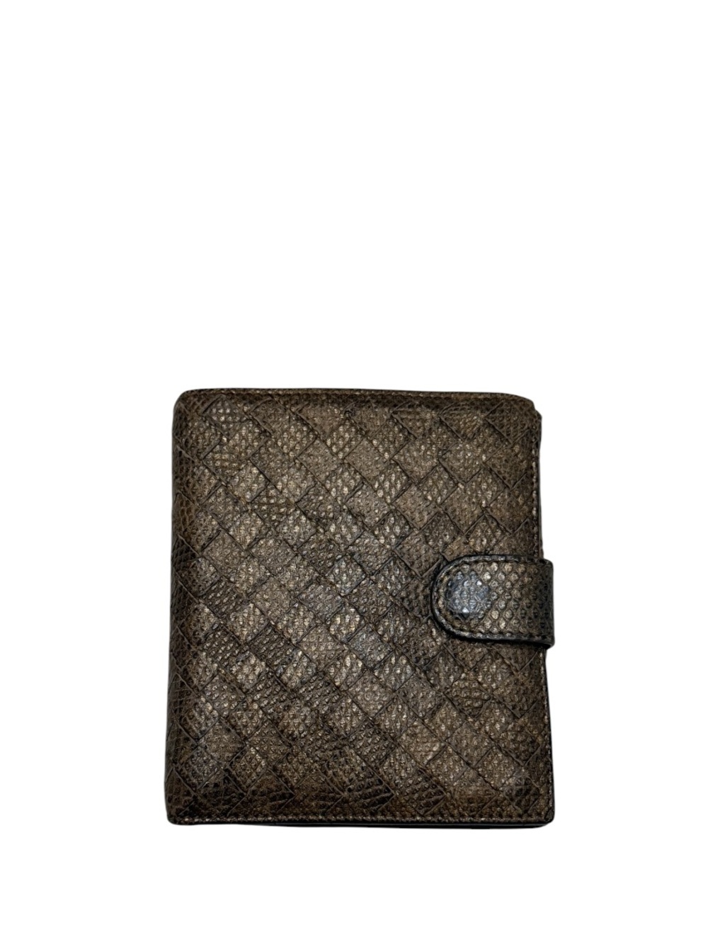 BOTTEGA VENETA - METALLIC BROWN BRONZE LEATHER INTRECCIATO BIFOLD SNAP WALLET